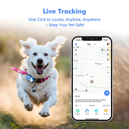 ‌4G GPS Tracker for Pets - Waterproof Smart Locator with App, with Subscription