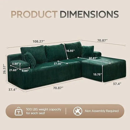 Modular L-Shaped 3-Seat Sectional Deep Seating Sofa