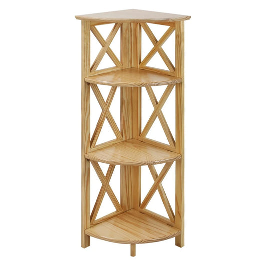 Corner Folding 3 Tier Wooden Shelves Easy to Assemble Space Saving Unit