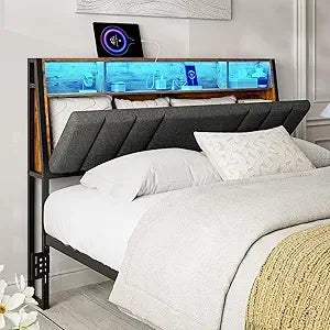 Hidden Storage Ergonomic  Headboard Queen Size with Charging Station